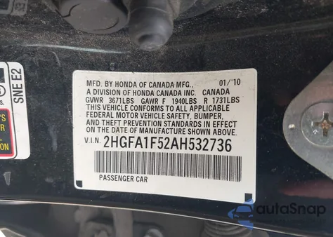 2010 Honda Civic Lx из США, поврежденный, VIN 2HGFA1F52AH532736